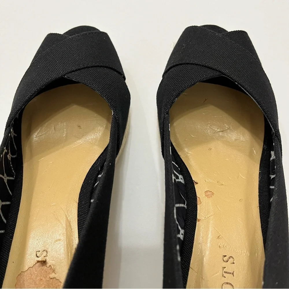 Talbots Black Slip On Espadrille Wedge Jute Shoe